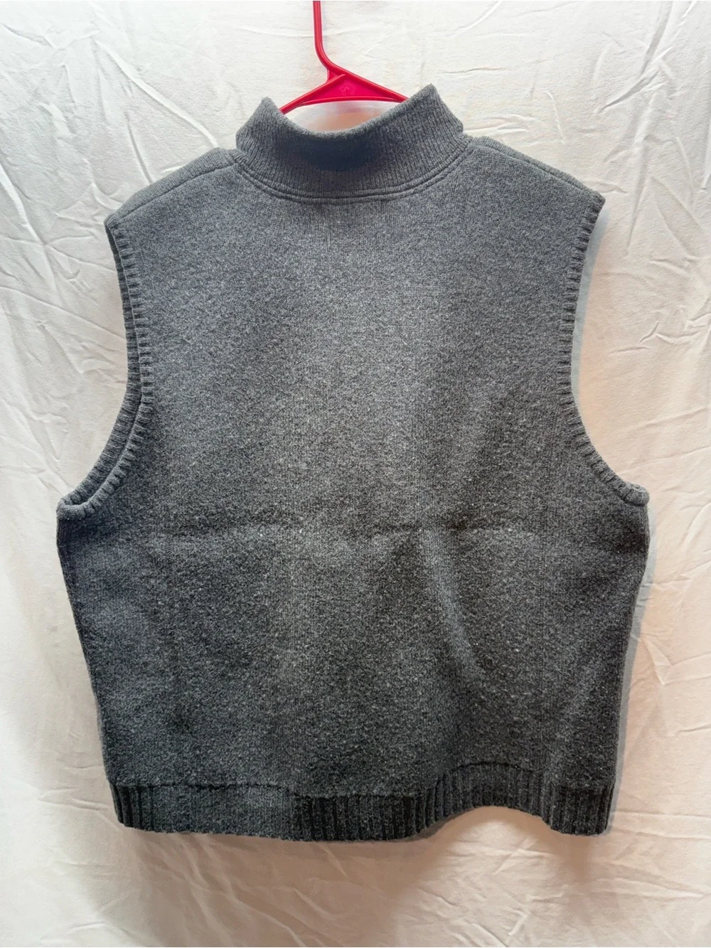 Eddie Bauer Mens XXL Lambswool Sweater Vest Gray Full Zip 78% Wool Vintage Style